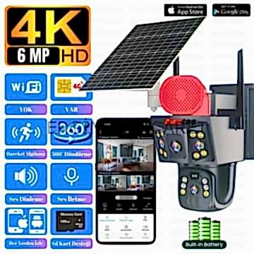 Güneş Enerjili Solar Kamera 6 Mp 4g li Çift Kameralı Ptz Speed Dome Kamera